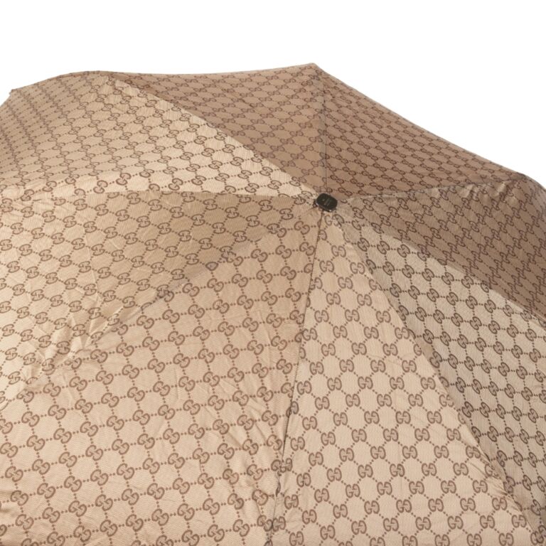 Authentic GUCCI Vintage GG Logo Monogram Umbrella Beige Brown 