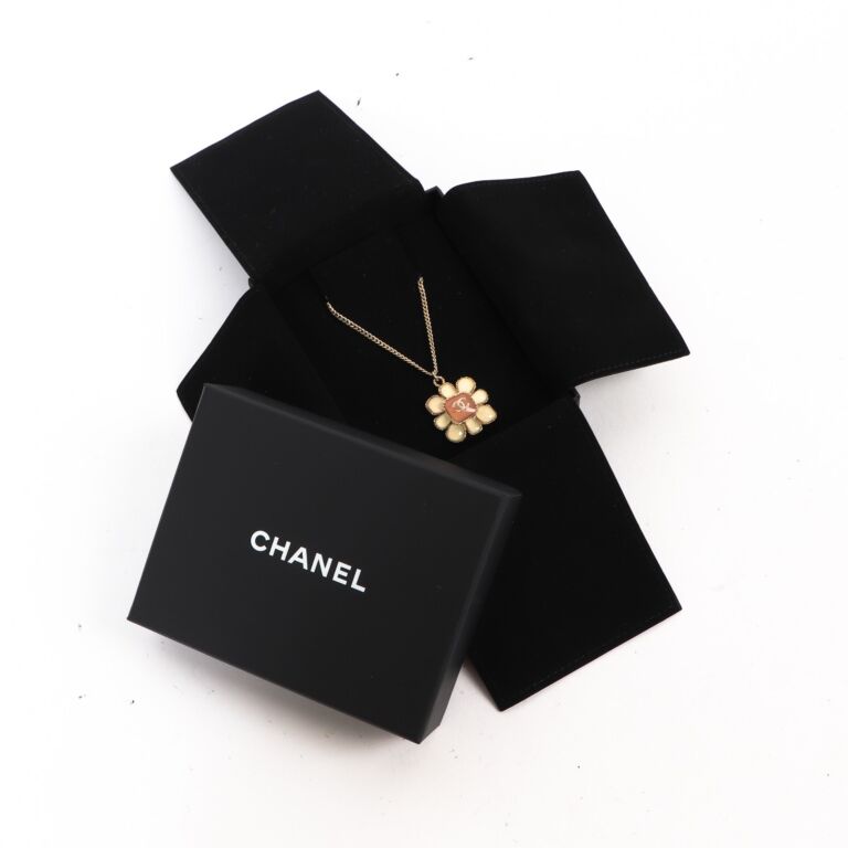 CHANEL - 2016 Jumbo Pearl CC Necklace - Long White / Black / Champaign Gold