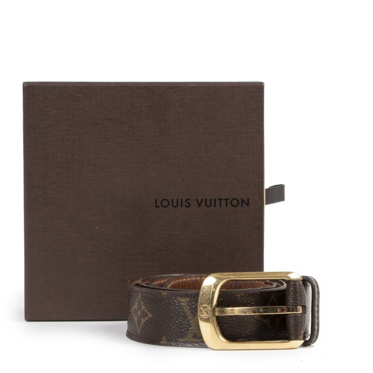 Authentic Louis Vuitton 90/36 Monogram Canvas Leather Ellipse Gold Buckle  Belt