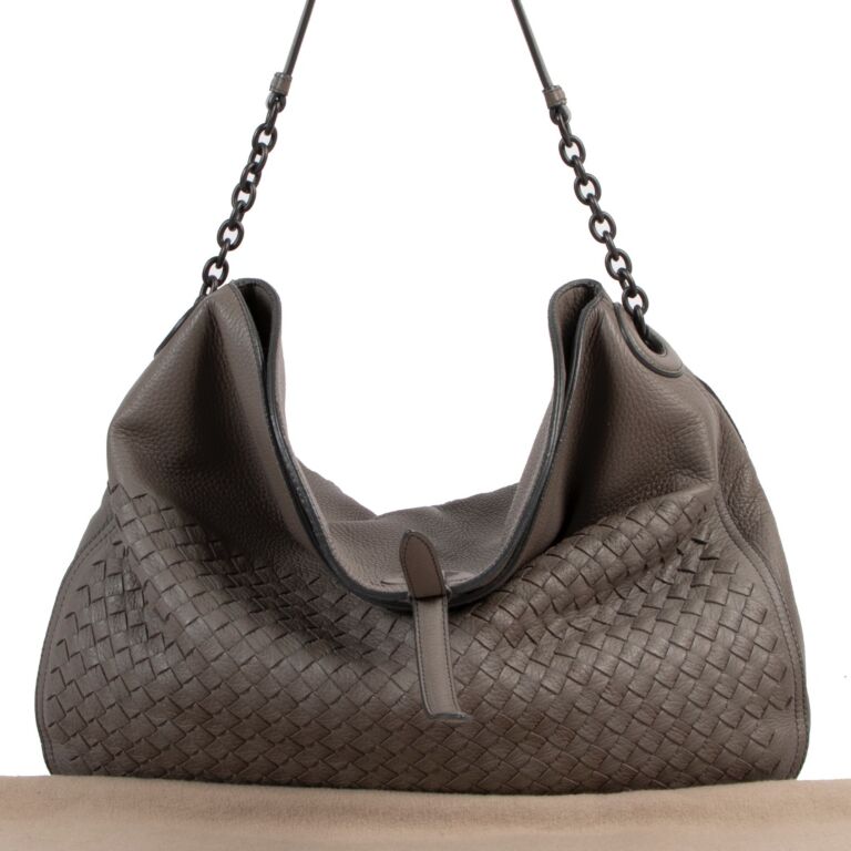 Bottega Veneta - Intrecciato Cervo Flap Top Hobo Bag Grey