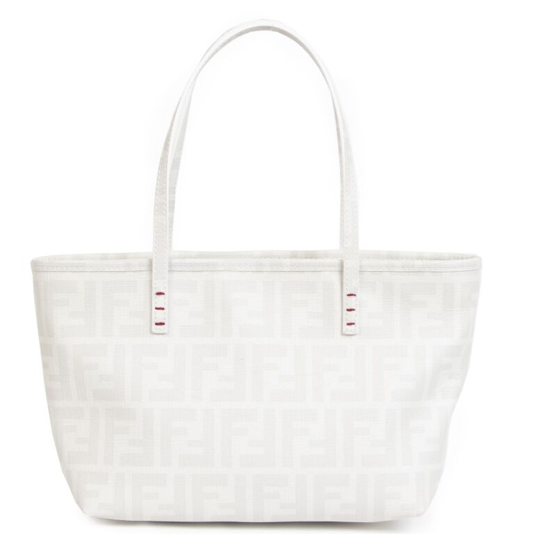 Fendi White Zucca Spalmati Embroidered Small Tote Bag ○ Labellov