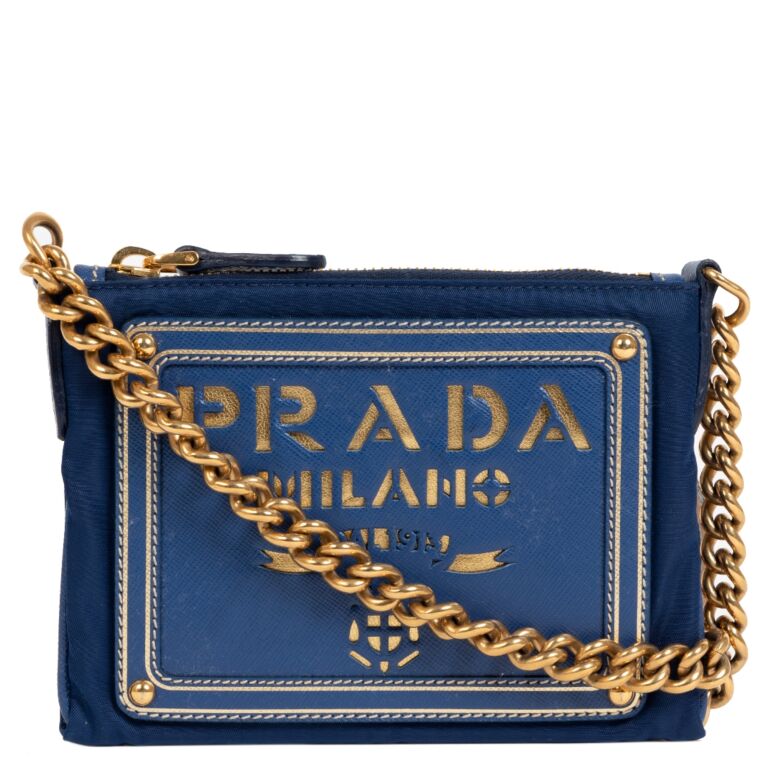 Authentic Prada Pochette Mini Nylon Bag Chain Link Strap