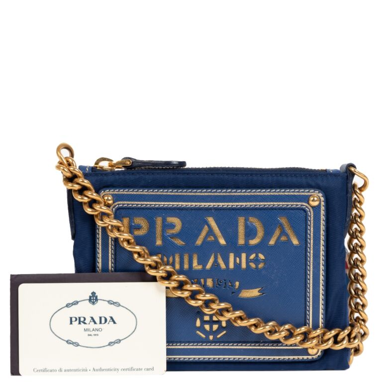 Authentic Prada Pochette Mini Nylon Bag Chain Link Strap