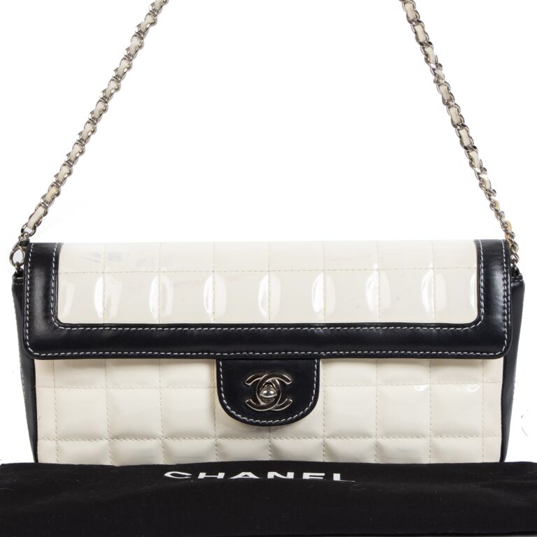 Chanel East West Chocolate Bar White Patent Leather Bag