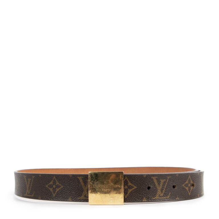 LOUIS VUITTON 80's Vintage Monogram Belt " LV " Gold Buckle