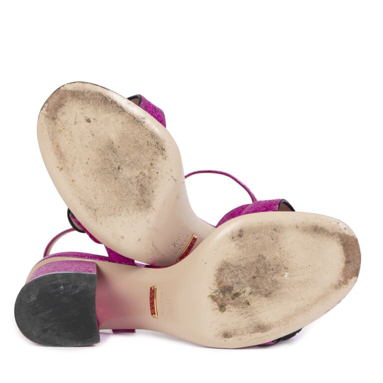 【2025A/W新作★送料無料】 Sandal leather Heel Mid Metallic Purple Gucci - 1/2 38 Size 靴
