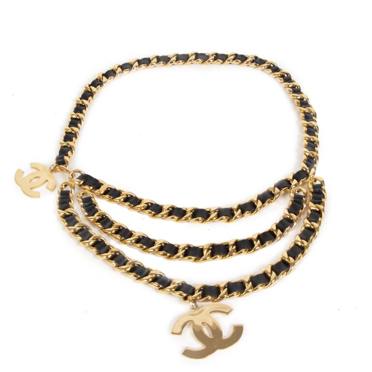 Chanel Black Leather Gold Metal Chain Oversized CC Belt - size 90 ...