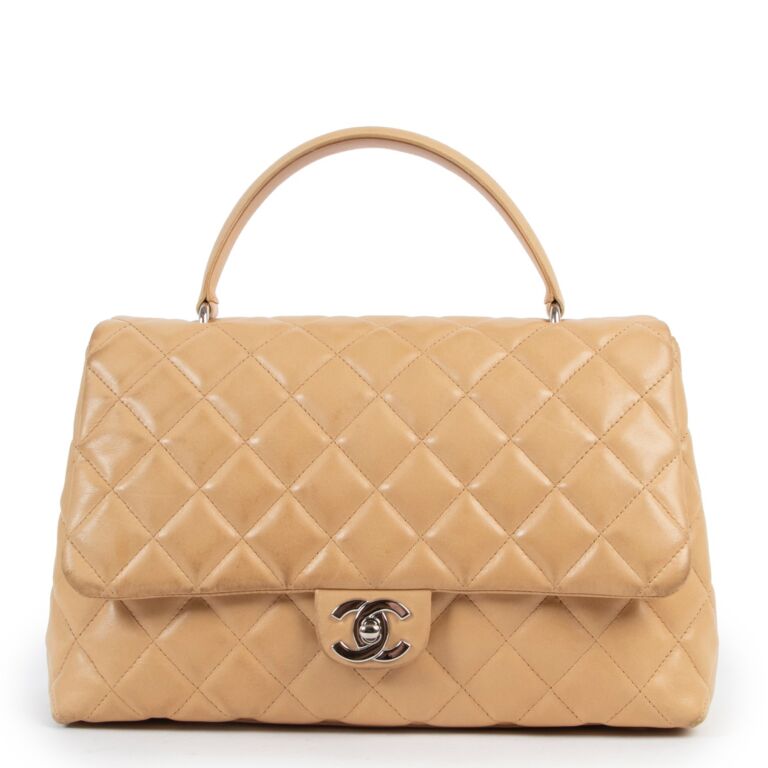 CHANEL Classic Beige Quilted Lambskin Silver Hardware Medium