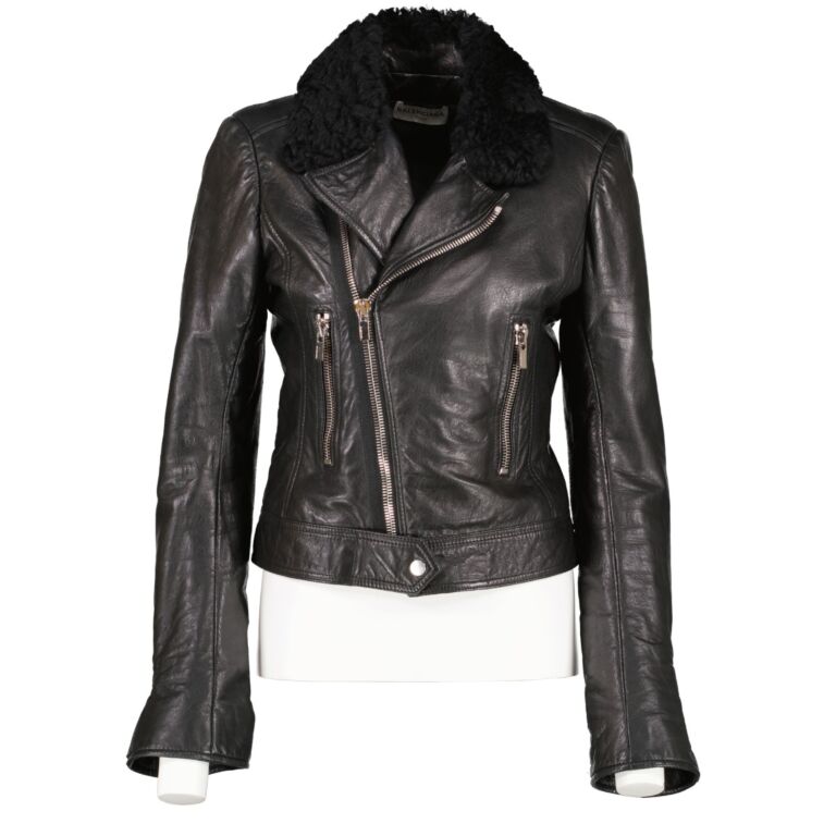 Balenciaga Black Fur Collar Leather Biker Jacket Labellov Buy and Sell Authentic Luxury