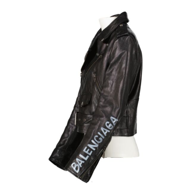 Balenciaga Painted Logo Leather Biker Jacket Labellov Buy