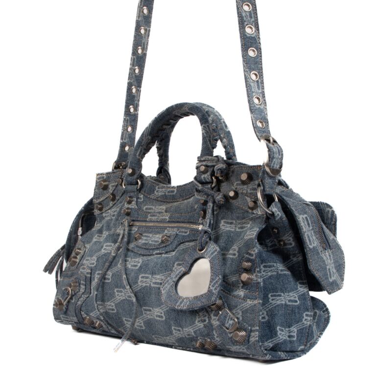 Balenciaga Blue Monogram Denim Neo Cagole City Bag