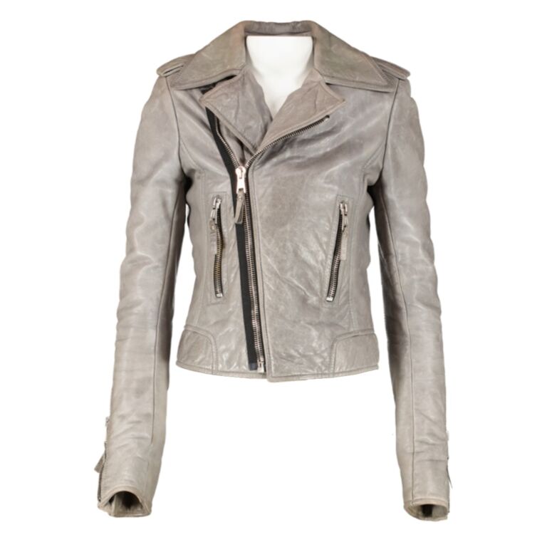 Balenciaga Grey Lambskin Motorcycle Jacket Size 38 Labellov