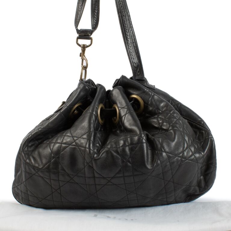Christian Dior Brown Cannage Drawstring Bag Labellov Buy and Sell Authentic Luxury