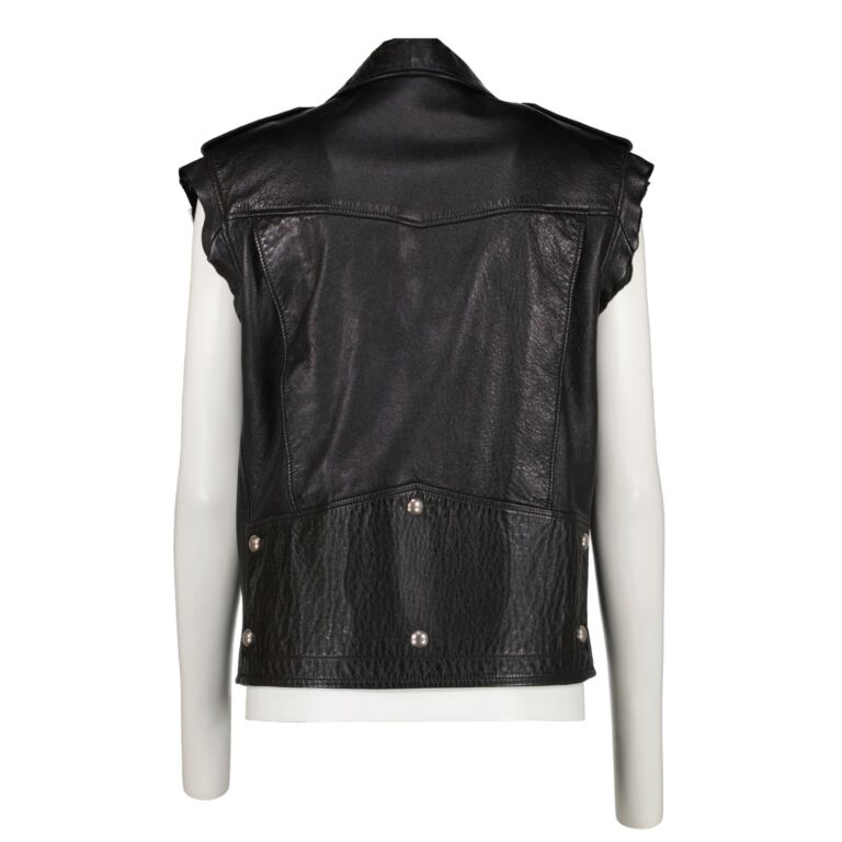【関税&送料込み】Saint Laurent Jackets And Vests Saint Laurent Black Sleeveless Leather Jacket ○ Labellov