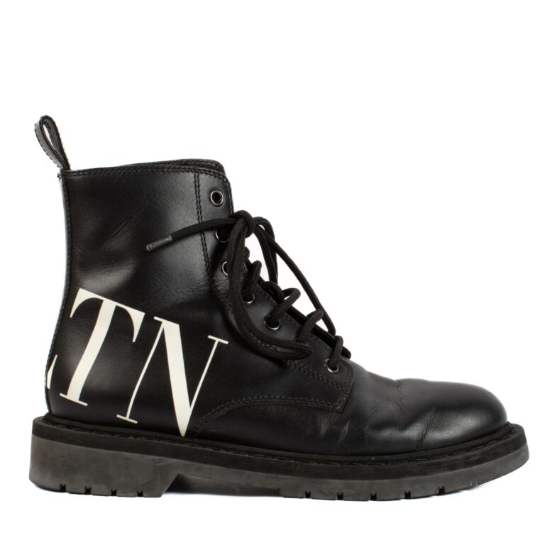 Valentino Garavani Black Logo Lace Up Combat Boots size 37 Labellov Buy and Sell Authentic Luxury