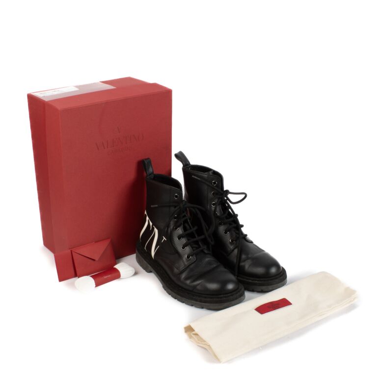 Valentino Garavani Black Logo Lace Up Combat Boots size 37 Labellov Buy and Sell Authentic Luxury