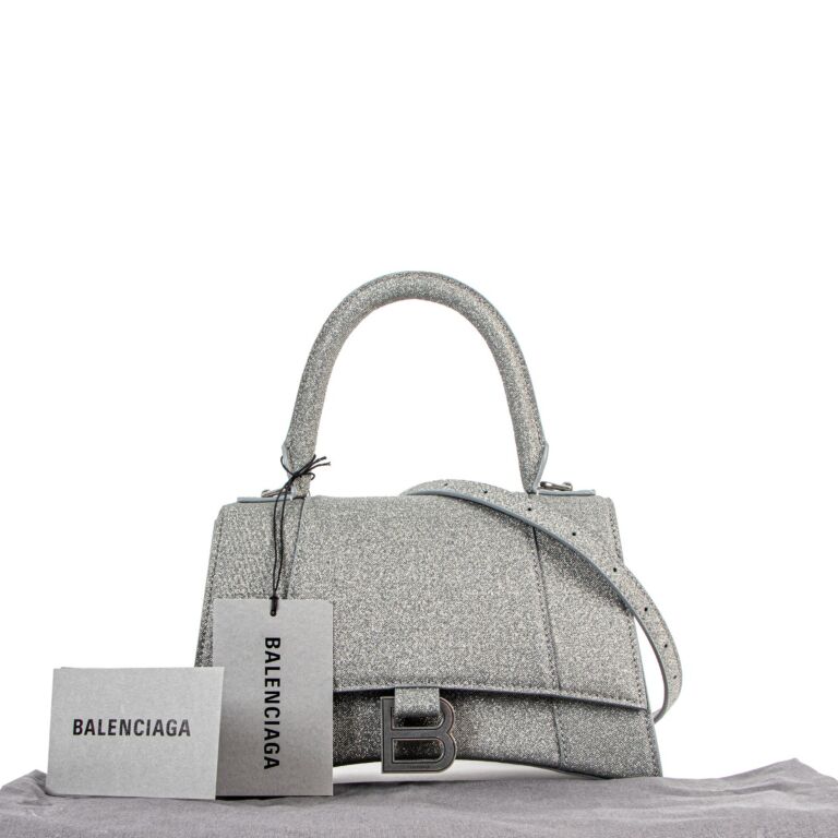 Balenciaga Silver Mini Glitter Hourglass Bag