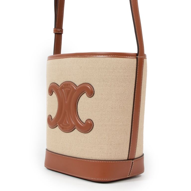 Celine Cuir Triomphe Small Canvas & Leather Bucket Bag in Brown