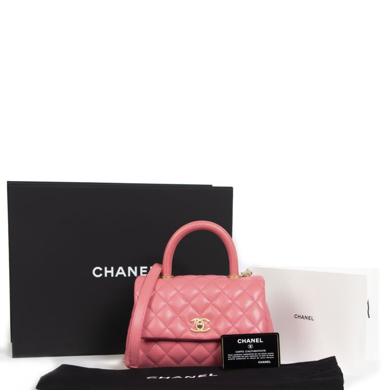 Chanel Black Caviar Lizard Coco Handle Small Flap Bag