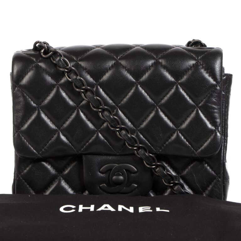 Chanel So Black Mini Classic Square Lambskin Leather Flap Bag ○ Labellov ○  Buy and Sell Authentic Luxury