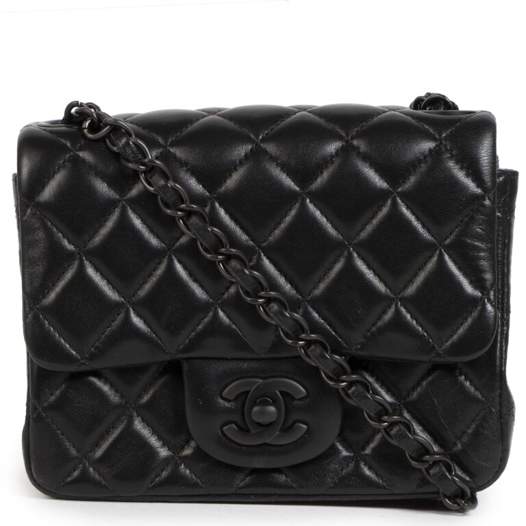Chanel So Black Mini Classic Square Lambskin Leather Flap Bag