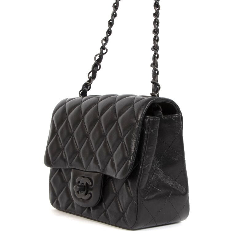 Chanel So Black Mini Classic Square Lambskin Leather Flap Bag