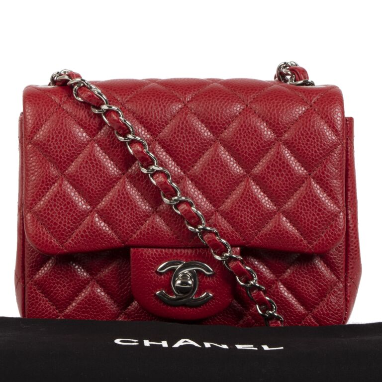 Chanel Red Caviar Mini Classic Square Leather Flap Bag ○ Labellov