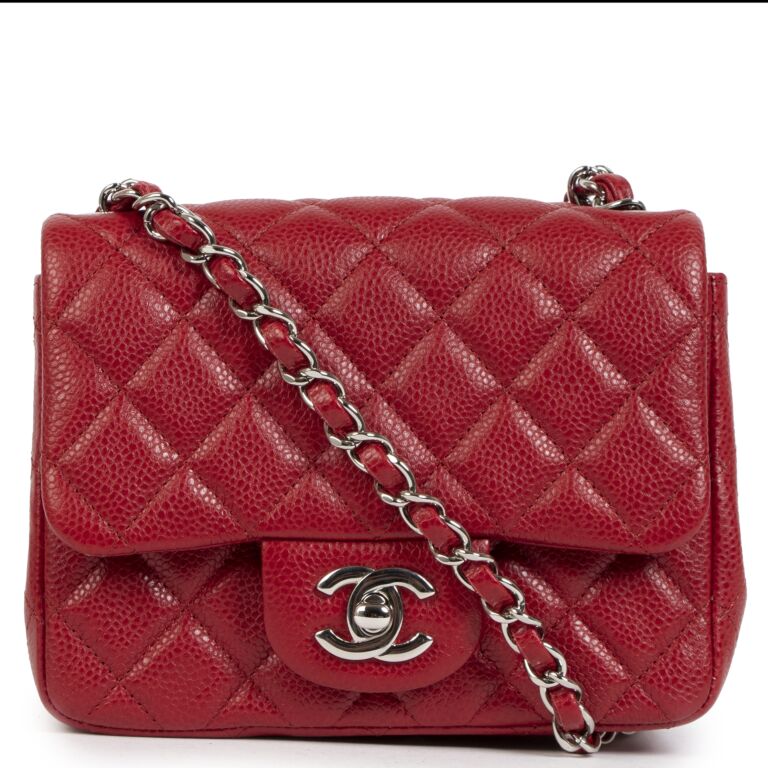 Chanel Mini Square Red Caviar Flap Bag ○ Labellov ○ Buy and Sell