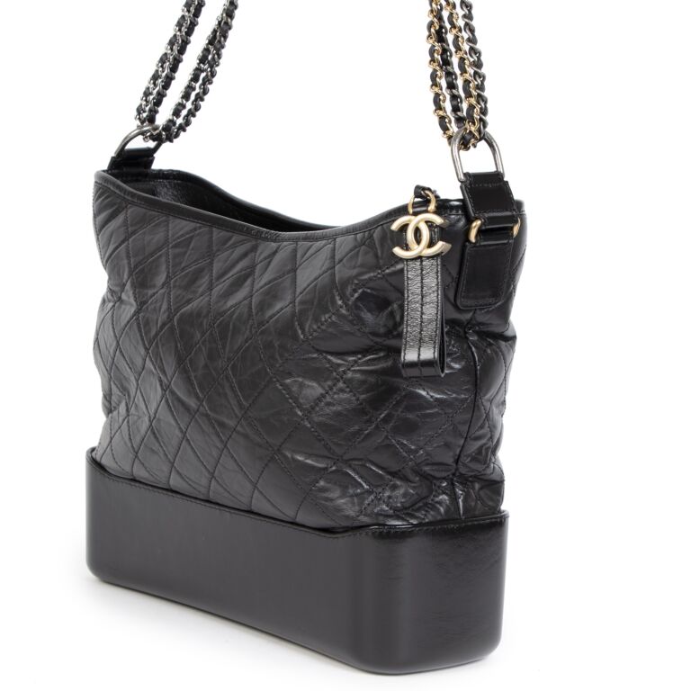 Chanel Black/White Quilted Aged Calfskin Leather Medium Gabrielle Hobo Bag