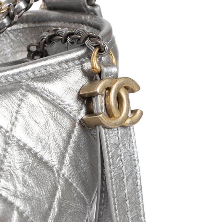 Chanel Gabrielle Silver Metallic Aged Calfskin Medium Hobo Bag