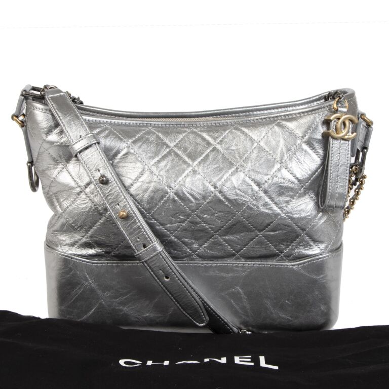 Chanel Gabrielle Silver Metallic Aged Calfskin Medium Hobo Bag