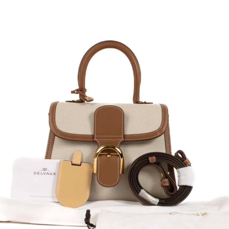 Delvaux Natural/Tan Calf Trim Canvas Brillant PM Bag