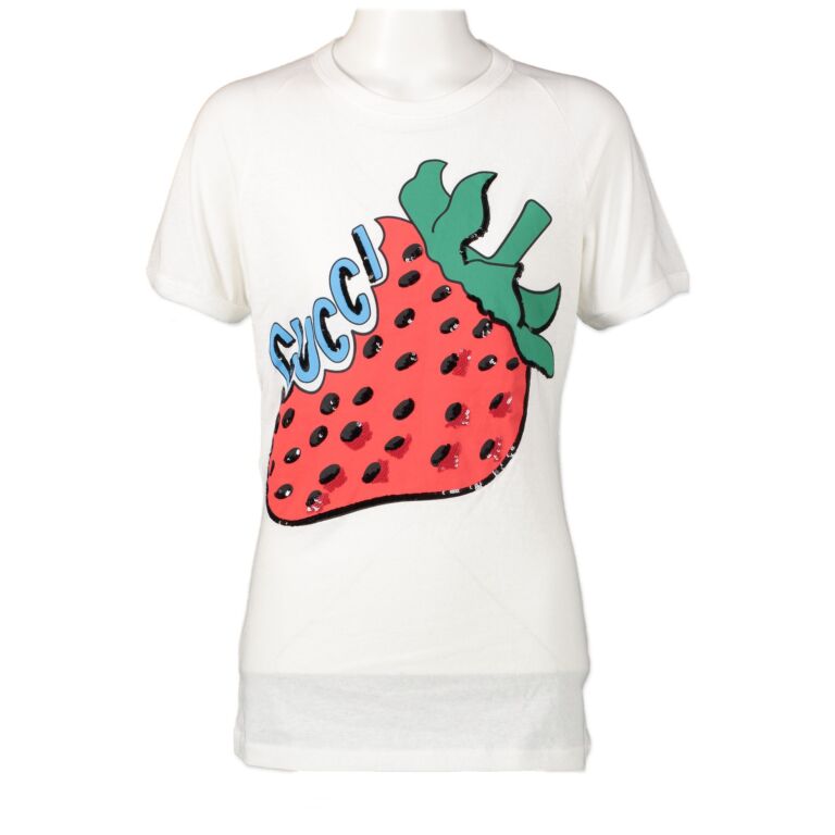 Gucci White Strawberry Sequin T Shirt size S Labellov Buy