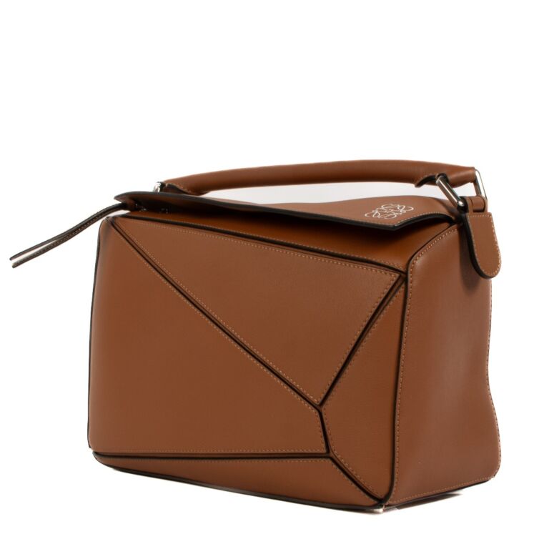 Loewe Tan Satin Calfskin Puzzle Bag Labellov Buy and Sell Authentic Luxury