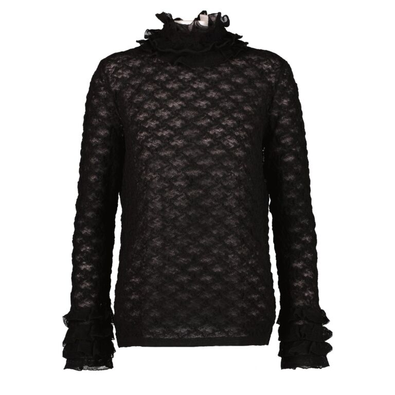 Chanel Black Wool Frill Lace Knit Sweater Size FR42 Labellov Buy and Sell Authentic Luxury