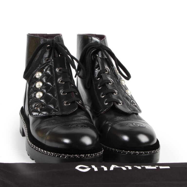 Chanel Black Leather Pearl Military Boots - size 39 ○ Labellov ○ Buy and  Sell Authentic Luxury