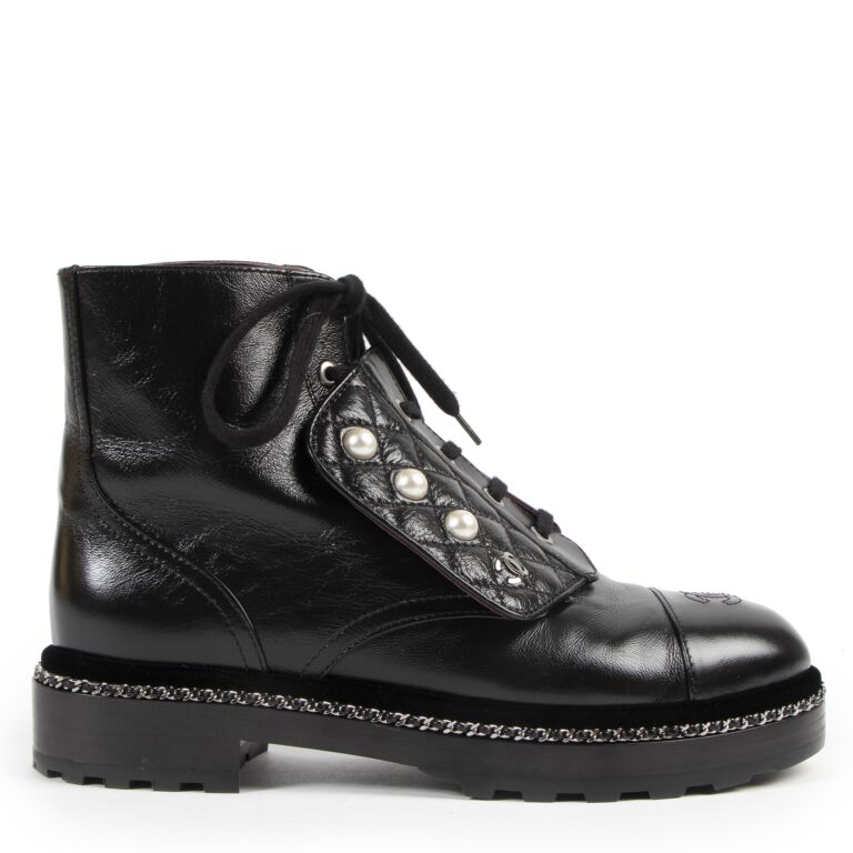 Chanel Black Leather Pearl Military Boots - size 39 Labellov Buy and ...