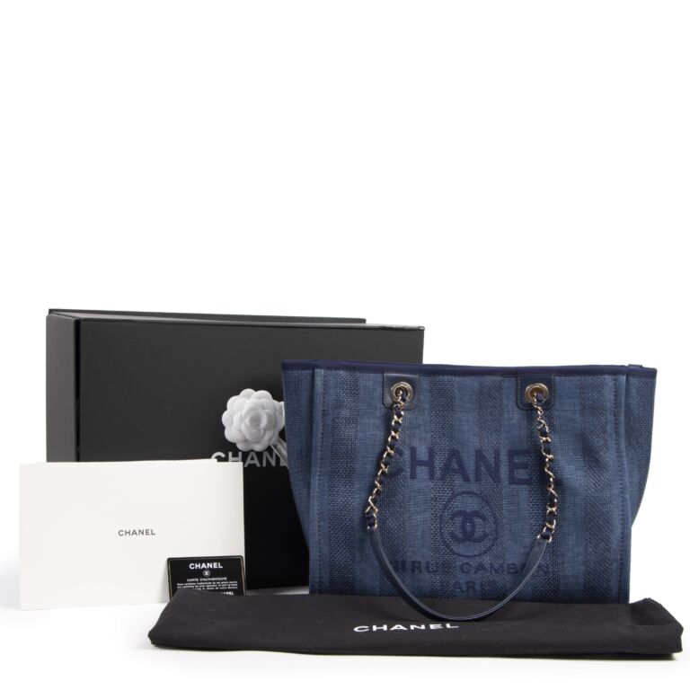 CHANEL Canvas Large Deauville Tote Blue 345866