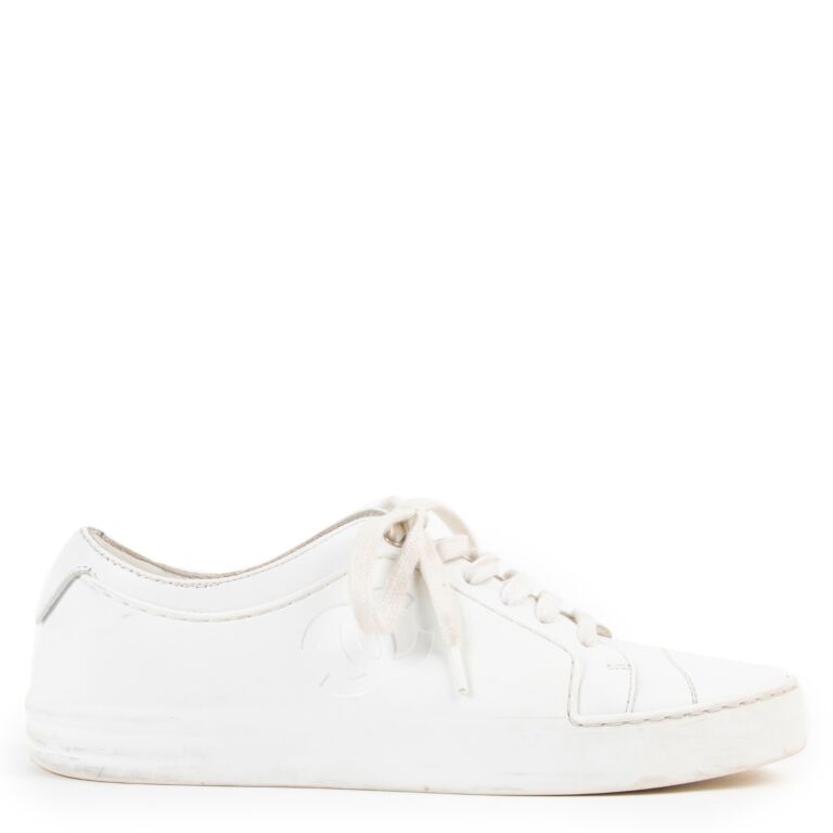NEW  CHANEL White Leather Lace Up Weekend Sneakers Size 37  eBay