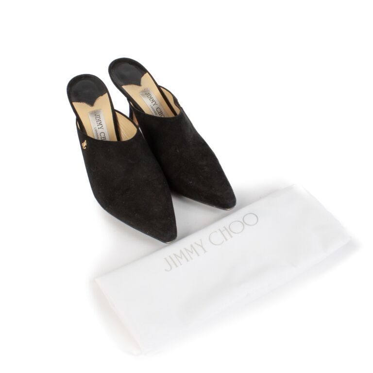 JIMMY CHOO ブラックポインテッドトゥスリッポン 37 Jimmy Choo Black Suede Mules - Size 37 ○ Labellov ○ Buy