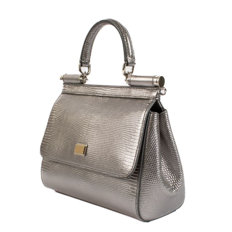 Dolce & Gabbana Silver Lizard Embossed Medium Sicily Bag