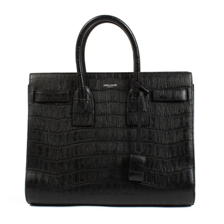 Saint Laurent Black Small Crocodile Embossed Sac de Jour Bag Labellov Buy and Sell Authentic Luxury