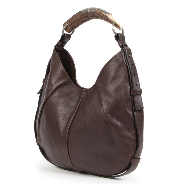 Yves Saint Laurent Mombasa Horn Handle Shoulder Bag in Brown Leather  ref.860369 - Joli Closet