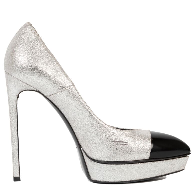 ysl heels silver