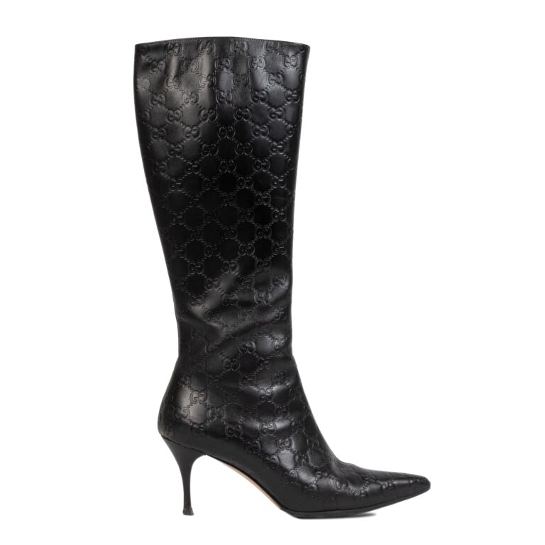 Gucci Guccissima Black Leather knee High Boots Size 39 Labellov Buy and Sell Authentic Luxury