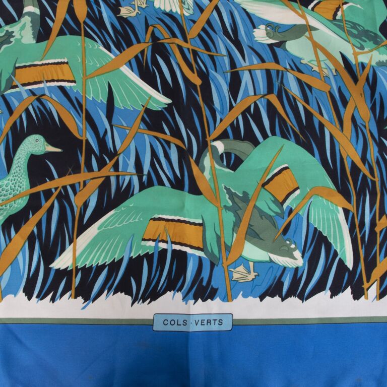 Hermès Carré Blue Silk Scarf 'Cols Verts' ○ Labellov ○ Buy and