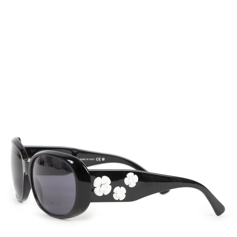 Chanel Black Metal Frame Camellia Sunglasses - 4187 - Yoogi's Closet