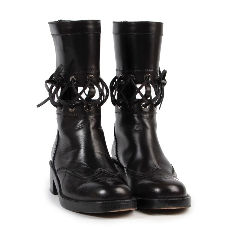 Lace up online chanel boots