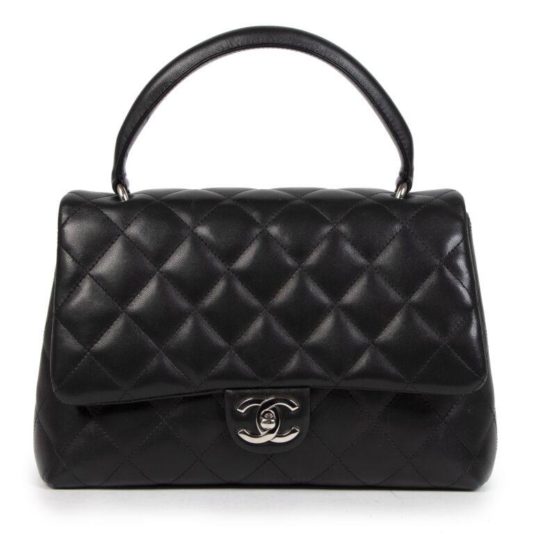 Chanel Black Lambskin Kelly Satchel Top Handle Bag Labellov Buy and Sell Authentic Luxury