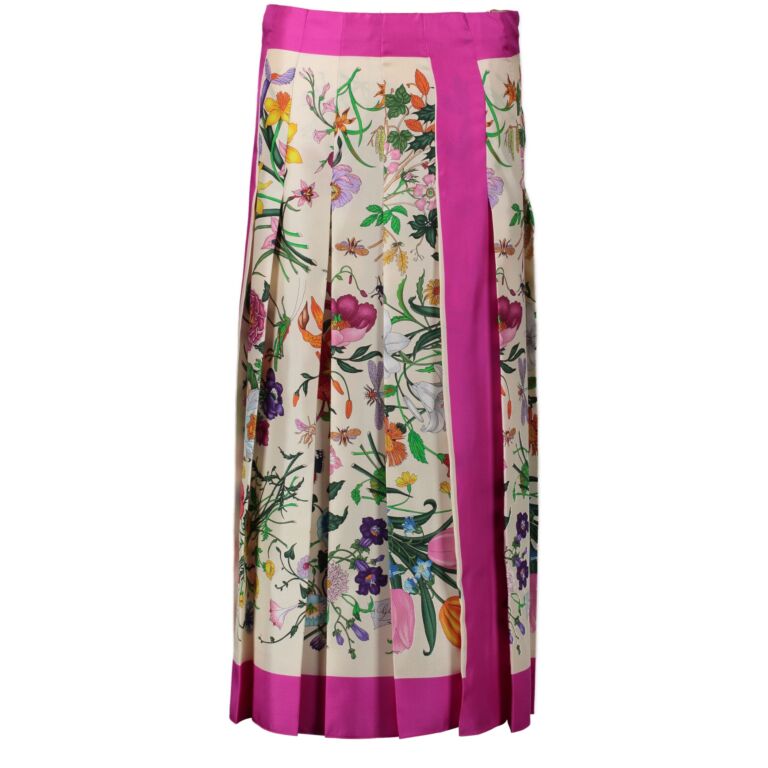 Gucci Flora Print Pleated Silk Skirt - size IT42 ○ Labellov